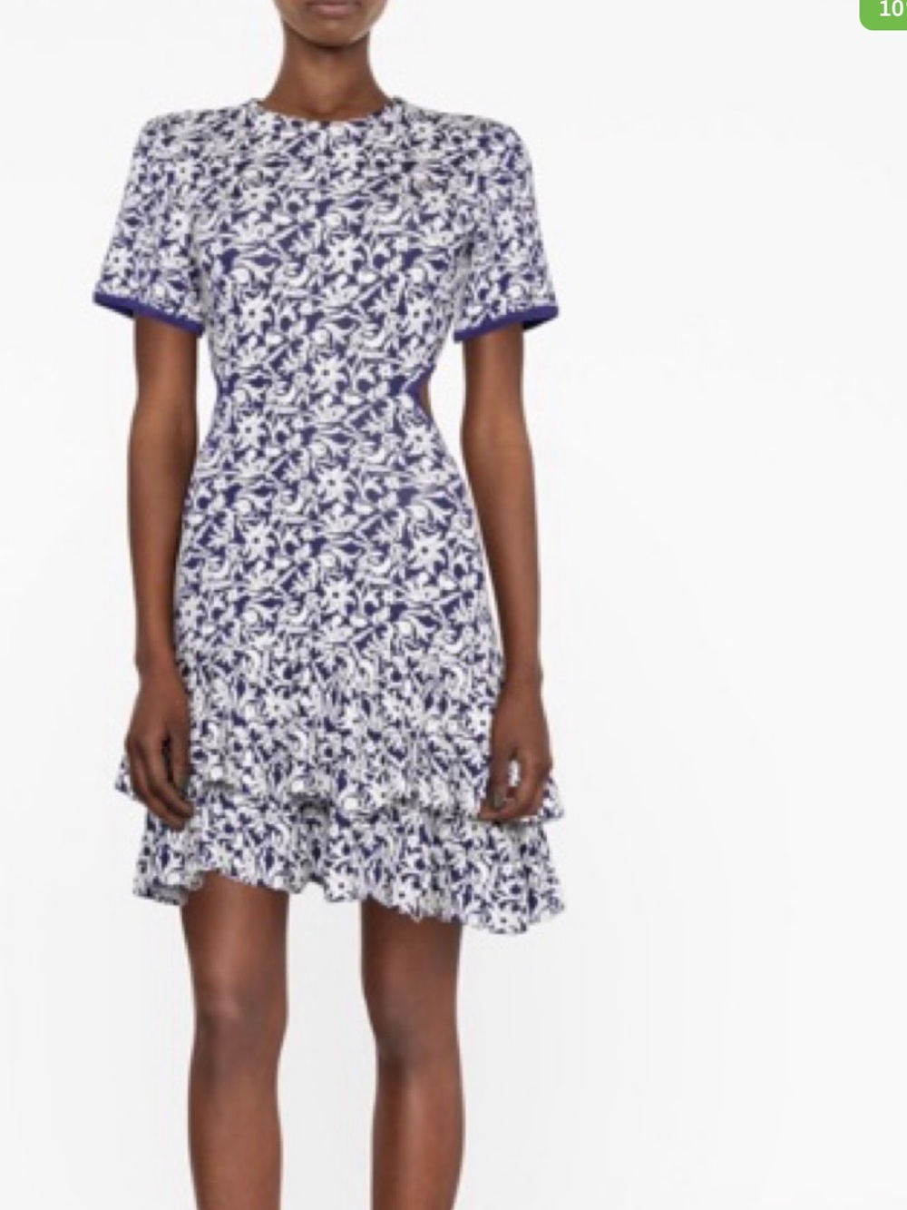 Maje Navy and White Floral Knit Short-Sleeve Dress